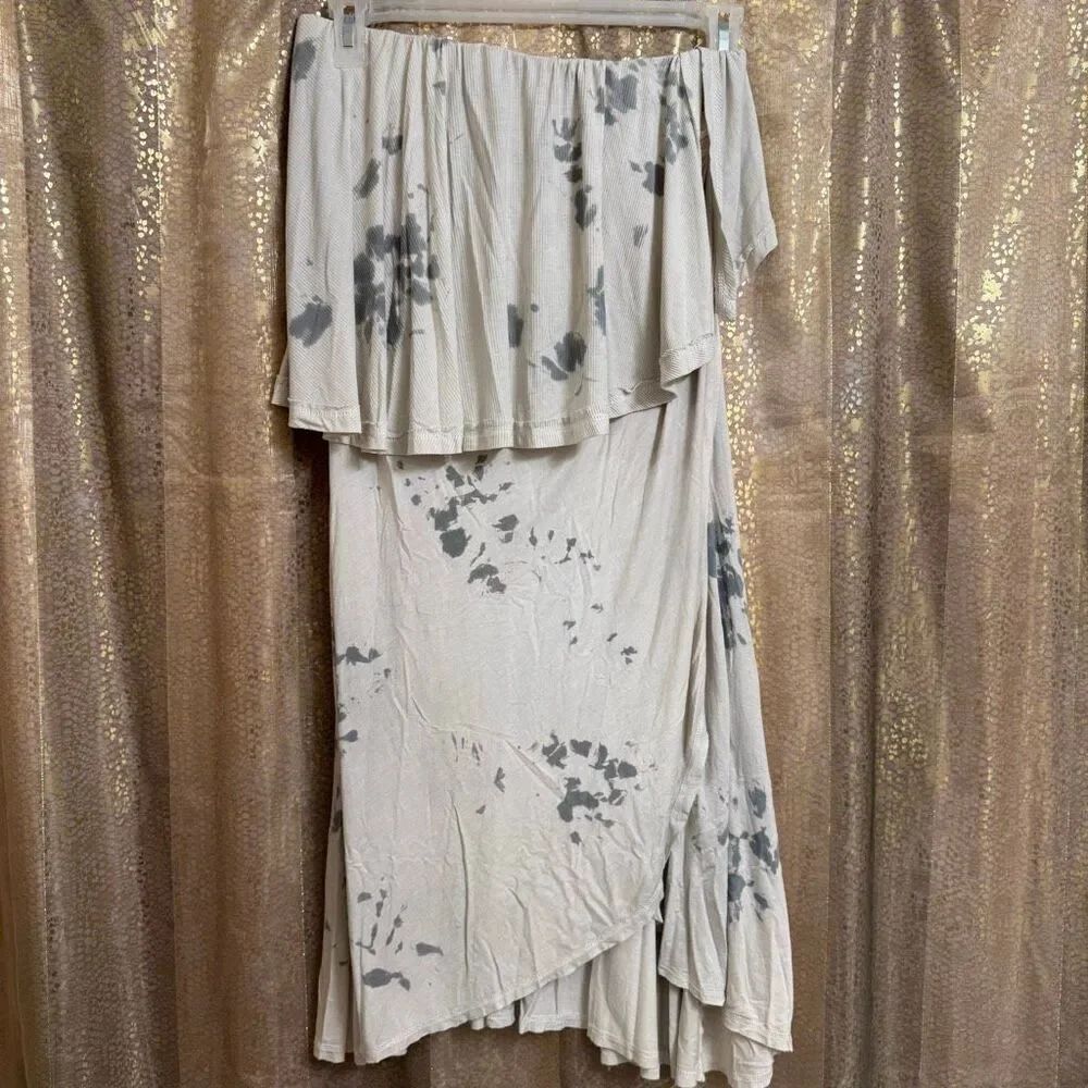 POL Strapless Tie Dye Asymmetrical Boho Ivory Green Mini Dress Medium
